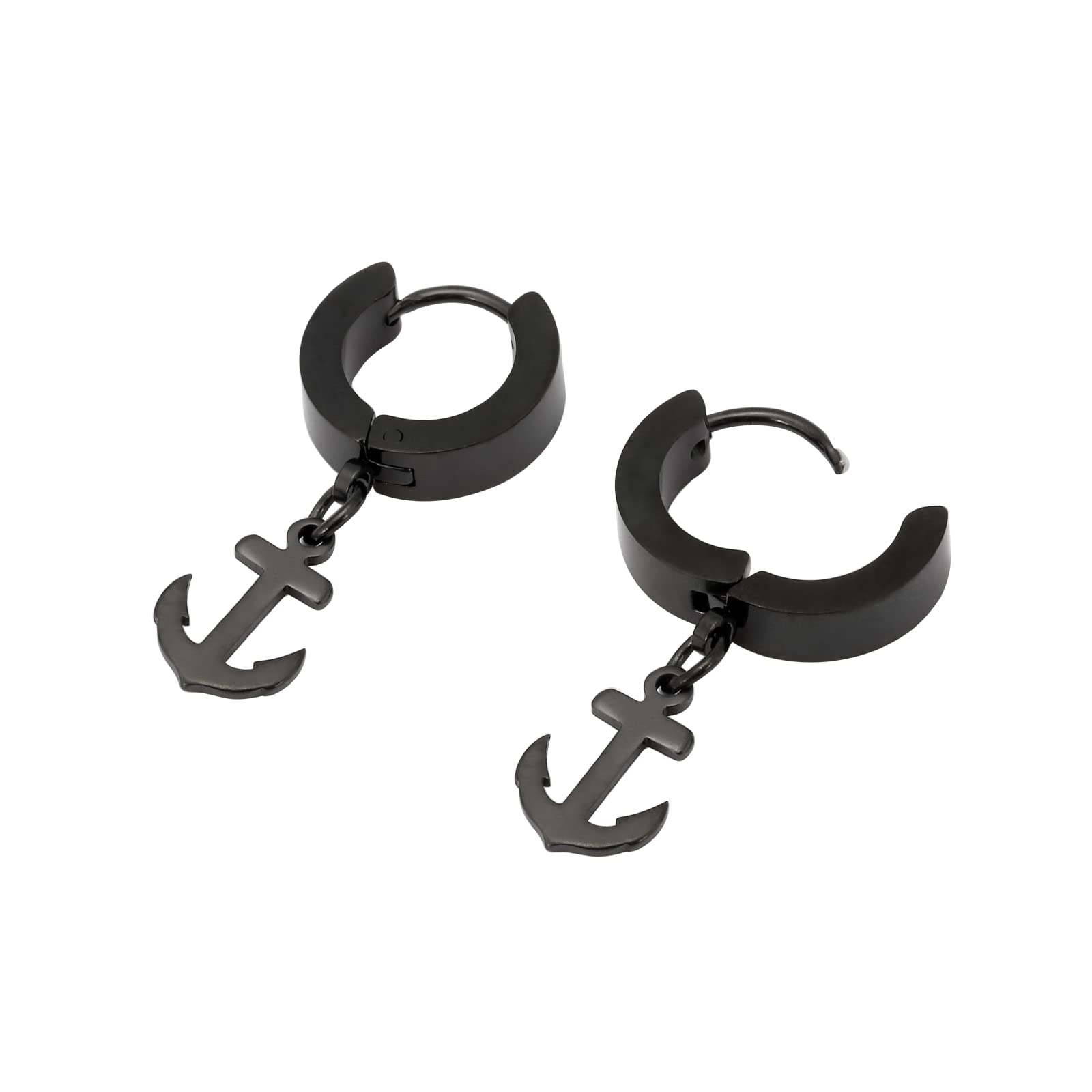 Boucles D'oreilles Ancre En Acier Inoxydable Noir - Pour Homme Et Femme - Taille 12x10 Mm - Épaisseur 0,8 Mm