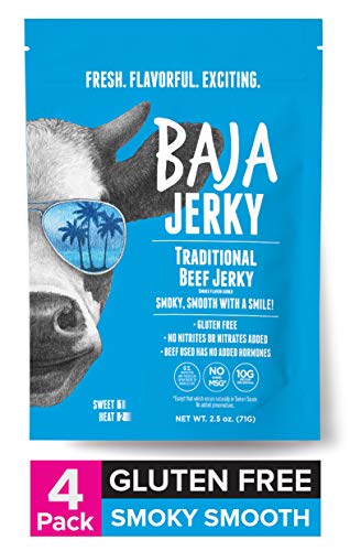 Baja Beef Jerky | Keto Friendly, Gluten Free, Low Calorie Craft Jerky | 25g Protein, 100% All-Natural Beef, No Nitrates | 4 pack 2.5 Oz Bags