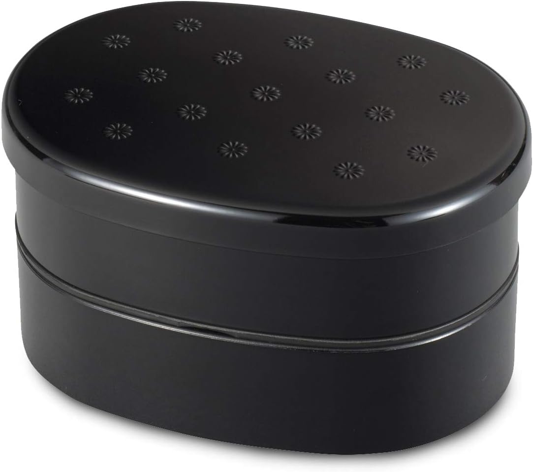CTC-124675 Bento Box, Black, 3.9 x 5.4 x 3.0 inches (98 x 138 x 77 mm), Japanese Mon Bento Box, Black, Chrysanthemum Pattern, Clean Coated