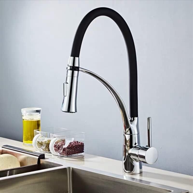Robinet d'évier de cuisine en laiton avec douchette flexible en caoutchouc