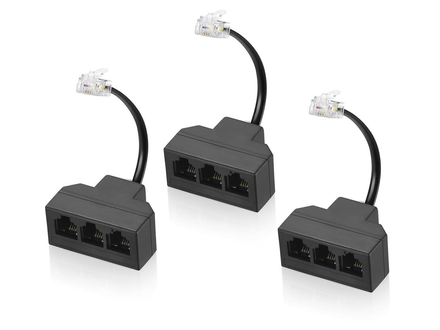 Cavo RJ11 a 3 vie, splitter telefonico a 3 vie, nero, splitter 6P4C, adattatore per linea telefonica con cavo per cavo telefonico fisso, adatto per telefono, fax