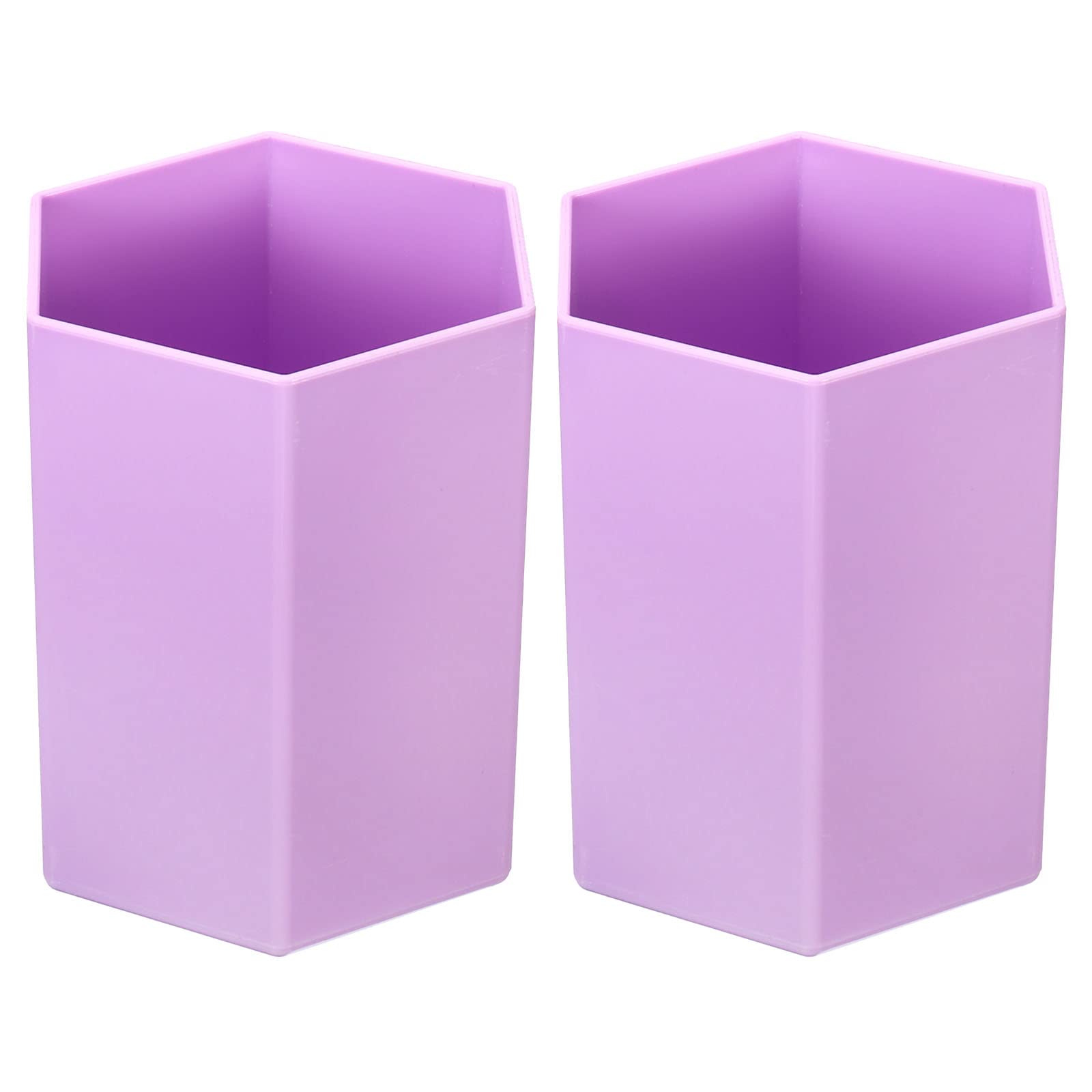PATIKIL Pencil Holder, 2 Pack Plastic Pen Makeup Brush Holder Cup Storage Hexagon Desktop Organizer Stationery Caddy for Home Office, Purple