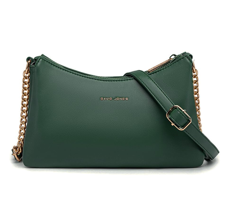 David Jones - Petit Sac Bandoulière Plusieurs Compartiments Femme - Sac à Main Porté Epaule Simili Cuir PU - Pochette Sacoche Chaînes 3 Soufflets...