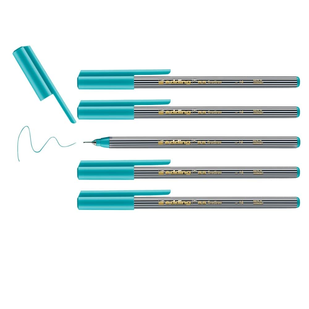 edding 55 - fineliner - turquoise - 10 pens - 0.3 mm nib - colour pen for writing, drawing, underlining, illustrating - for children and adults, at school and in the home or office