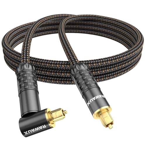 RAWAUX Câble Audio Optique 1M, Câble Optique Numérique à 90 Degrés Cable Toslink S/PDIF à Angle Droit Plaqué Or 24K pour TV, barre de son, amplificateur...