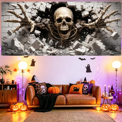 Image of Halloween Garage Door Decorations 6 x 13 ft, Skeleton Wall Cover