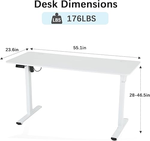 Miniatura 3 de Escritorio de pie, escritorio ajustable de 55 x 28 pulgadas, altura ajustable con gran espacio y soporte para auriculares, escritorio de pie con