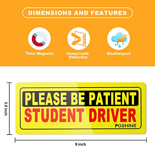 Poshine Student Driver Magnet, Reflective Vehicle Sign Magnetic Bumper Sticker For New Driver, Set Of 3 #TOP1