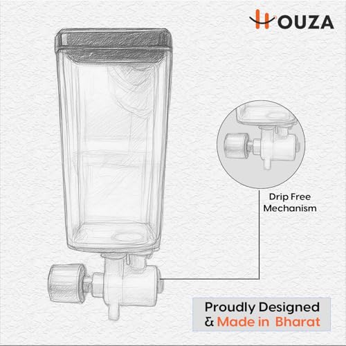 Image of HOUZA Wall Mounted Liquid Soap Dispenser for Wash Basin & Kitchen Sink | Refillable Shampoo, Conditioner, Sanitizer, Hand Wash Dispenser Bottles | Transparent Liquid Level Indicator (400 ML, Black)