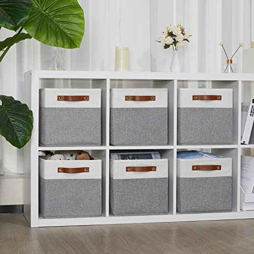 Dullemelo Cube Storage Basket For Shelves, Clothes, Collapsible Fabric Storage Cubes For Office, Bedroom, Toys, Fabric Storage Cube With Handles (White&Gray,11"X11"X11",6-Pack) #TOP6