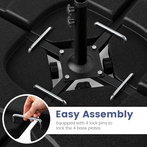 Giantex 212 lbs Fillable Offset Patio Umbrella Base, 4PCS Cantilever Umbrella Stand Water Sand Filled, 4 Pin Connectors, Weighted Outdoor Market Umbrella Pole Holder for Poolside Garden Yard (Black) - Thumbnail 5