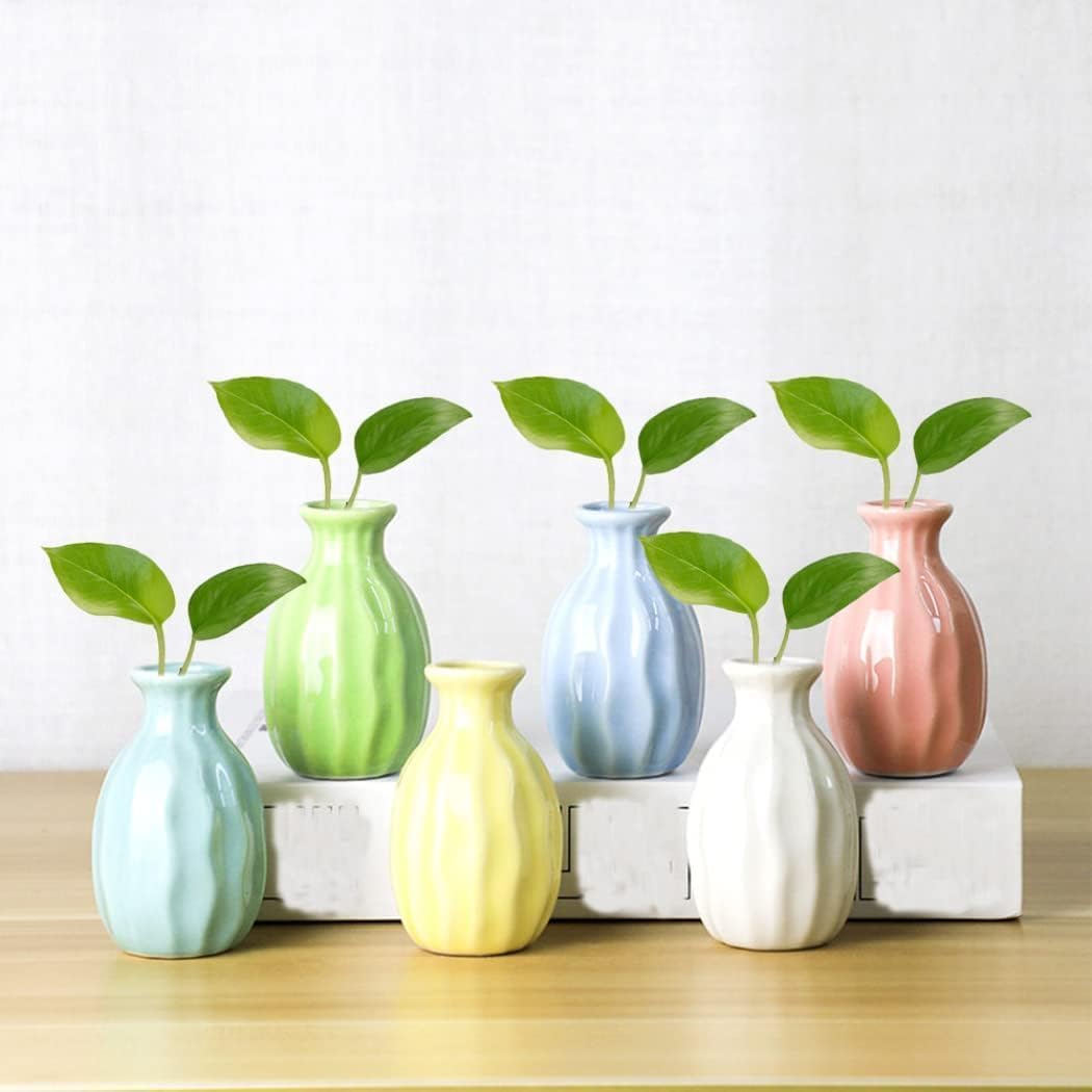 Vaso Piccolo Jarrón Fatto A Mano in Ceramica, Mini Vaso per Fiori, Moderno Vaso con Effetto Increspatura dell'Acqua per Fiori, Soggiorno, Tavolo da Pranzo, Ufficio, Libreria, D, Set of 6