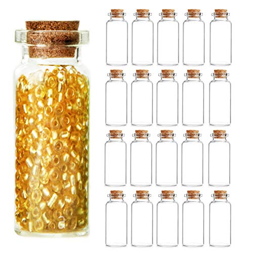 20PCS 20ml Cork Stoppers Small Glass Bottles, DIY Decoration Mini Potion Bottles, Wishing Bottles, Message Glass Jars Vial Cork, Mother s Day Wedding Thanksgiving Halloween Christmas Party Supplies