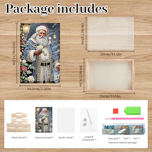 Image of AiYuanzsh Christmas DIY Diamond Art Tray with Handle Diamond Art Painting Plate Creative Design Handmade Wooden Tray Kits Special Shape Diamond Art for Coffee Home Christmas Organizer (Santa Claus)