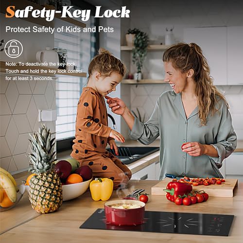 Image of 2 Burner Electric Cooktop - 2000W 12 Inch Electric Stove Top Built-in & Countertop, 110V Portable Two Burner Electrical Cook Top with Safety Lock, 180-Min Timer, Touch Control, 110V Plug in