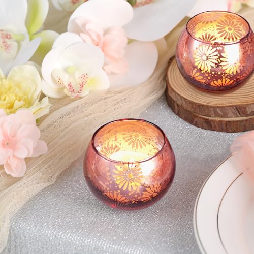 sunnyfuture Pink Mercury Glass Votive Candle Holders Set of 12, Round Tealight Candle Holders for Table Centerpieces, Weddings, Shower Gifts, Valentine's Day, Mother's Day, Party Decorations by sunnyfuture - Image 5
