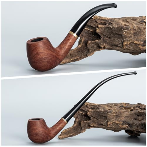 Joyoldelf Churchwarden Rosewood Tobacco Pipe - Handmade Smoking Pipe for Beginners and Enthusiasts with Replaceable Shor 