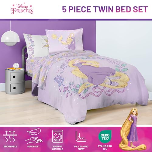 Disney Princess Rapunzel Twin Comforter Set 5 Piece Kids Bedding, Purple by Jay Franco - Used condition - Image 3