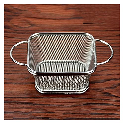 JUNXIAN Deep Frying Basket Stainless Steel French Fries Fried Basket Kitchen Cooking Tools Grease Filter Basket Deep Frying Skimmer Square Fryer Frying Net