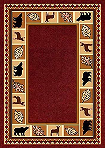 Furnish My Place 631 Burgundy 7'8"X9'8" Wildlife Bear Rustic Moose Decor Lodge Cabin Area Rug, Elegant And Durable Mat, Burgundy #TOP28