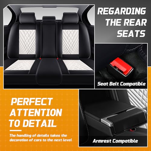 Image of Fit for Toyota RAV4 Seat Covers Full Set 2008-2026 | Nappa Leather Seat Covers for RAV4 Full Set, Airbag Compatible, Full Coverage Seat Protectors, Easy Install(Black /White)