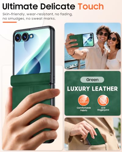 Image of for Galaxy Z Flip 8 Case with Hinge Protection & Screen Protector | Ultra Thin Stylish Leather Matte PC Durable Shockproof Cover Phone Case for Galaxy Z Flip 8-Green