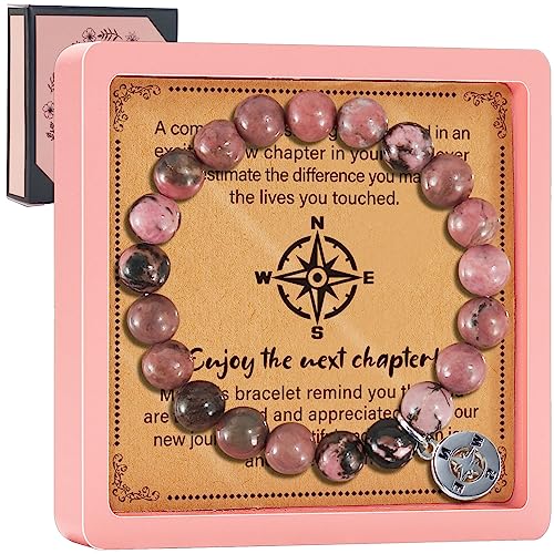 Coworkers Leaving Gifts For Women, Retirement Gifts, Coworker Boss Farewell Going Away Goodbye Gifts, Thank You Gifts For Colleague Leaving, Retired Compass Natural Stone Bracelets Gifts #TOP5