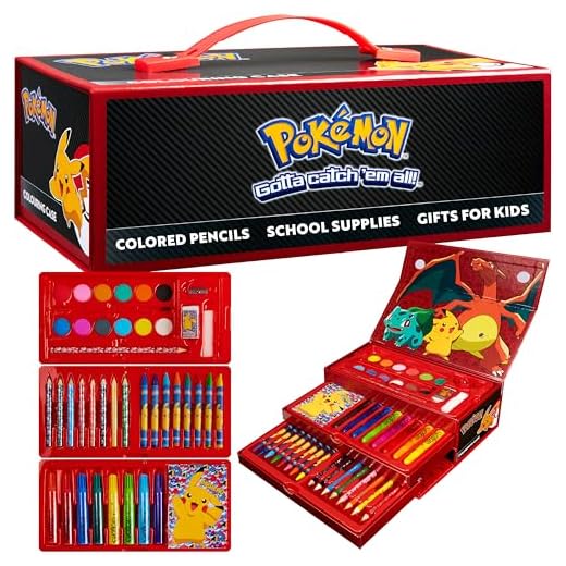Pokemon Valigetta Colori Bambino, 40+ pz Kit Disegno Pittura Pennarelli Matite Colorate