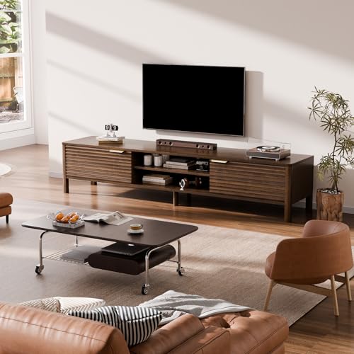 IKALIFE TV Schrank Fernsehtisch Modern - 180 cm TV Lowboard für Fernseher bis zu 80 Zoll, Fernsehschrank mit 2 Stauraum, TV-Board Sideboard TV-Tisch für Wohnzimmer Schlafzimmer, Braun