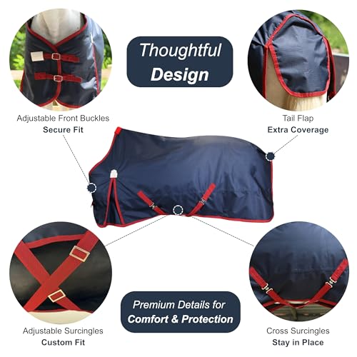 BARN & STABLE 600Denier 3000mm/3000mvp Super Waterproof & Breathable Horse Blankets for Winter with 200g Fill