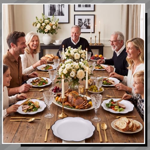 Image of 30 Pcs Black and White Paper Plates 9 Inch Halloween Plates Disposable