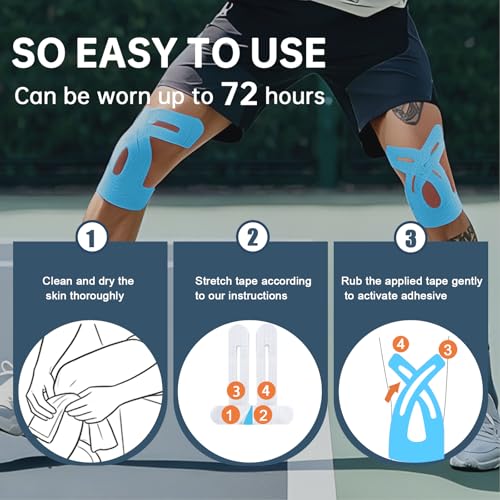 Image of Precut Kinesiology Tape for Knees, 20 Pcs - Knee Support & Stability, Knee Pain Relief Athletic Tape - Waterproof & Elastic, Breathable Hypoallergenic Latex-Free Tape, Blue