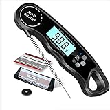 【LCD-Display & Auto-off/on】Dank der hellen Hintergrundbeleuchtung und des großen beidseitigen LCD-Displays können Sie das Display ganz einfach drehen und die Temperatur auch bei Dunkelheit problemlos ablesen. （Das digitale Fleischthermometer schaltet sich automatisch aus, wenn das Display 10 Minuten lang eingeschaltet bleibt!）