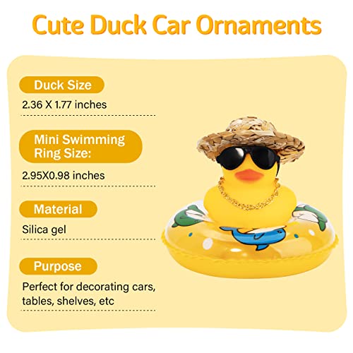 Image of wonuu Car Rubber Duck, Yellow Duck Decoration Dashboard with Sun Hat Swim Ring Necklace Sunglasses for Car Dashboard Decorations