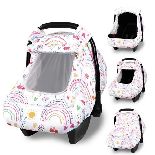 Winter Car Seat Cover Baby with Sunshade & Dual Zipper Windows