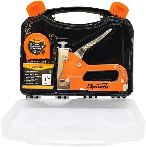 KIT JOGO GRAMPEADOR COM AJUSTE DE PRESSAO TAPECEIRO COM TRENA 2M E 500 GRAMPOS + MALETA SPARTA