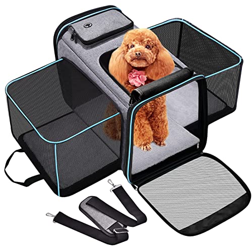 FURFUN Pet Carriers Soft-Sided Cat Carrier Airline Approved, Odorless Expandable Travel Carrier Bag with Fleece Pad for Cats, Puppy and Small Dogs