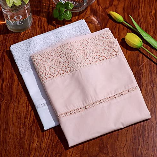 Ranznaz 100% Cotton Beautiful Lace Pillow Sham,Set Of 2– Standard/Queen Size Pillowcase, Envelope Closure, Comfortable, Soft And Breathable Pillowcase (20X30”, Pink) #TOP5