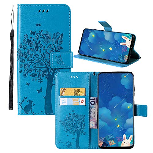 JZ [Cat & Tree Wallet Coque pour for Samsung Galaxy Core Prime PU Leather Wallet Flip Cover - Blue