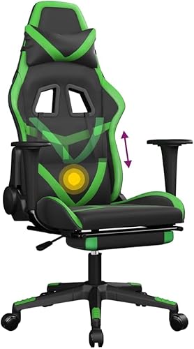 Miniatura 8 de GOLINPEILO Silla de juego de masaje de piel sintética con reposapiés, silla de juego de computadora, silla de oficina de masaje, silla de escritorio