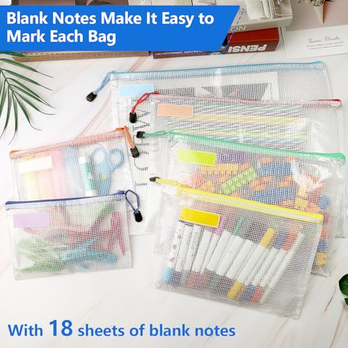 18 Stück Dokumententaschen mit Reißverschluss Wasserdichte Dokumententasche PVC Mesh Zip File Bags Transparente Zip Beutel für Dokumente, Schule, Büro, Reisepass, Kosmetik (Bunte, 6 Größen)