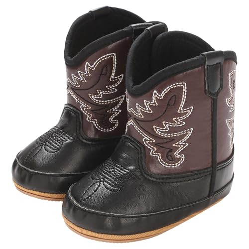 Girls Leather Western Boots Cowboy Booties Soft Sole Non Slip Mid Calf Boots for Baby Infant Toddler Boys