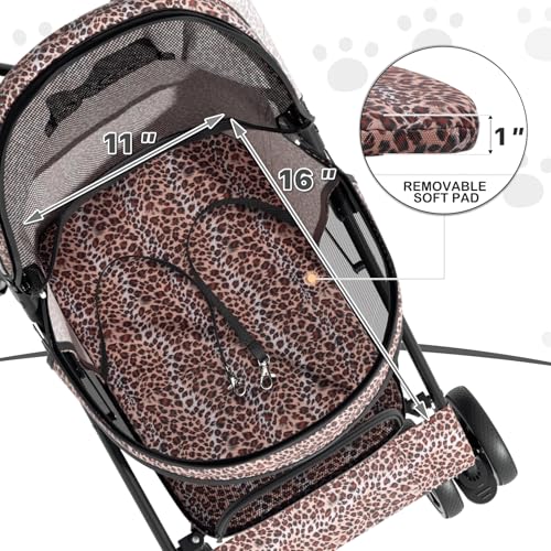 Image of MoNiBloom 4 Wheels Pet Stroller, Easy-Fold Umbrella Shaped Dog Cat Jogger Stroller w /Storage Bag & Visible Mesh for Small /Medium Dogs Cats Leopard Print