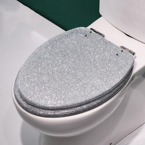 Wansiman Asiento De Inodoro Decorativo,Tapas De Asiento De Inodoro De Resina,Asiento De Inodoro con Purpurina,Asiento De Inodoro De Resina Silencioso,Asiento De Inodoro 3D