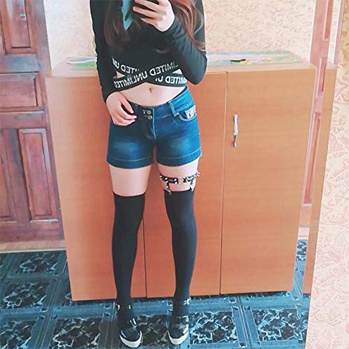 Jurxy 2Pcs Gothic Studded Heart Garters Leg Ring Leg Elastic Punk Harness Garter Belt Adjustable Suspender With 2 Metal Clips – Black #TOP6