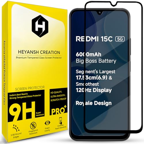 Image of Tempered Glass Screen Protector Compatible for REDMI 15C 5G / REDMI 15C with Edge to Edge Coverage and Easy Installation Kit