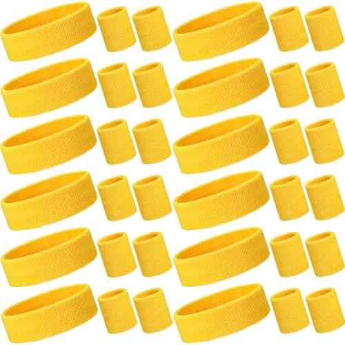 Image of Bememo 36 Pcs Neon Sweatbands Set for Kids 12 Headbands 24 Wristbands Bulk Sports Sweat Bands Athletic for Children Basketball Tennis Running Gym Student Gifts Glow Party