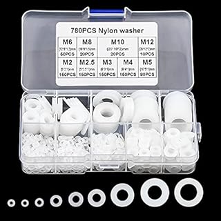 780 Pieces Nylon Plastic Washers, M2 M2.5 M3 M4 M5 M6 M8 M10 M12 Round Flat Washer for Bolts Round Insulation Gasket Ring Mechanical White
