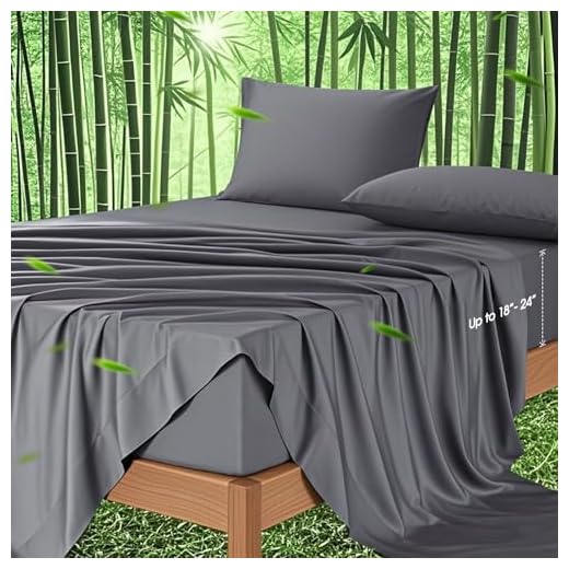 Ivellow 100% Bamboo Sheets King Size, 18-24 Inch Extra Deep Pocket Grey Bamboo Bed Sheets 4Pcs, Luxury Cooling Organic Bamboo King Sheets for King Size Bed, Silky Soft, Smooth, Breathable, All Season