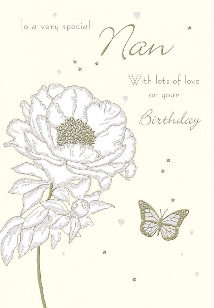 Nan Birthday Card. Flower and Butterfly Design. 23x15cm